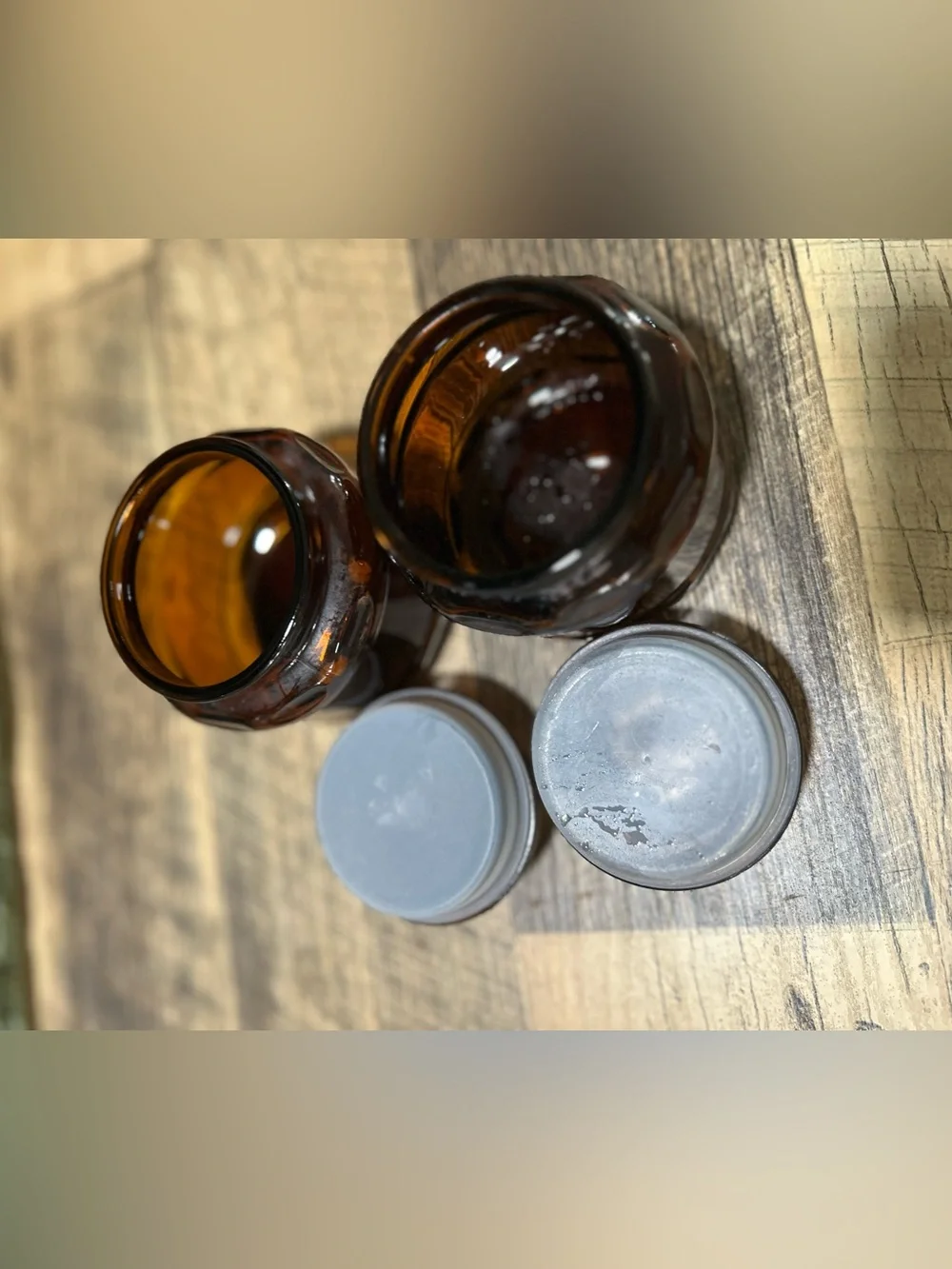 VTG Mid Century Amber Glass Apothecary Spice Jars Set of 2